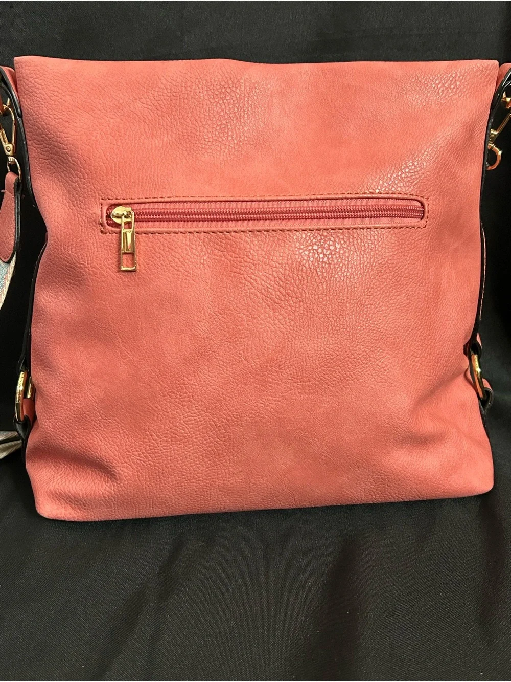 Coral Pink & Blue Crossbody Bag Floral Patterned Strap